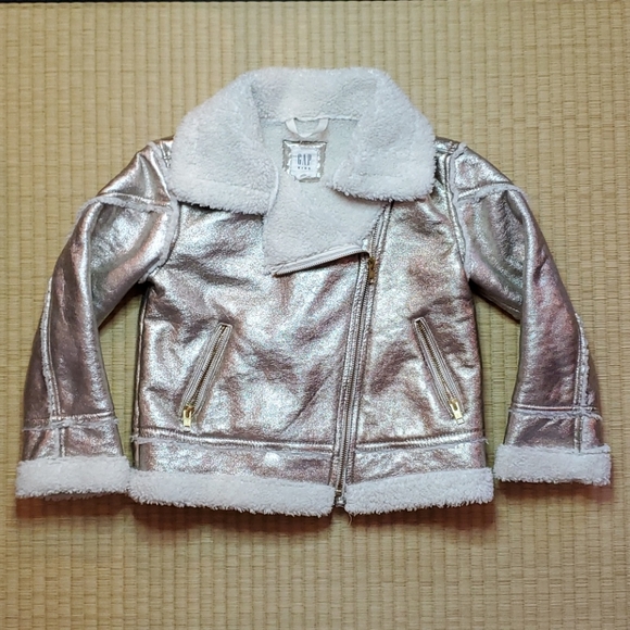 GAP Metallic Faux-Leather & Sherpa Moto Jacket - Picture 1 of 7